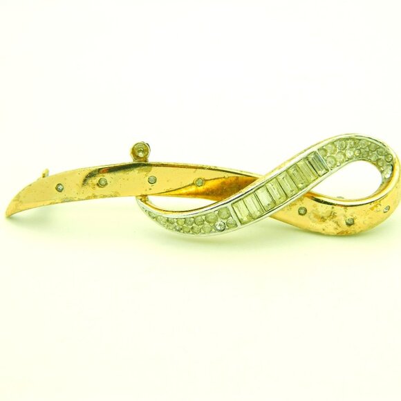 Crown Trifari Clear Baguette Rhinestone Abstract - Picture 1 of 5